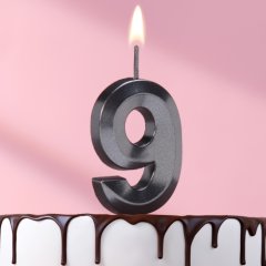Свеча декоративная Цифра "9" Грань Чёрная 5572753