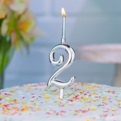 Свеча декоративная Цифра "2" Серебро 